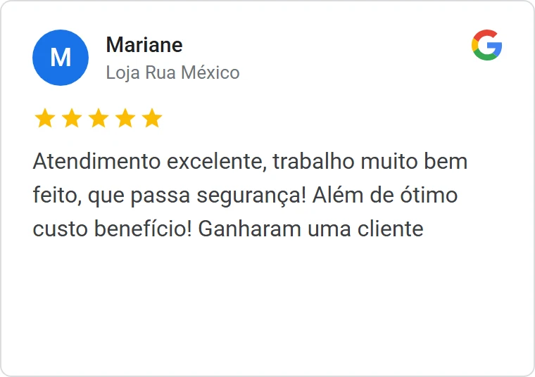 Avaliação 5 estrelas de cliente no Google