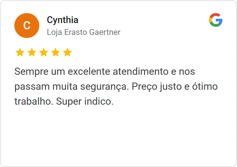 Avaliação 5 estrelas de cliente no Google