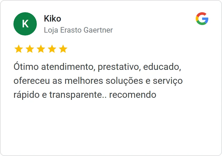 Avaliação 5 estrelas de cliente no Google