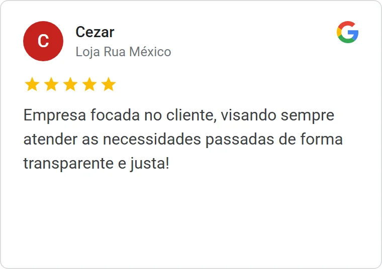 Avaliação 5 estrelas de cliente no Google
