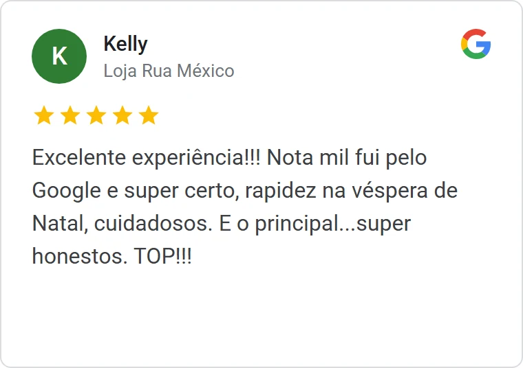 Avaliação 5 estrelas de cliente no Google